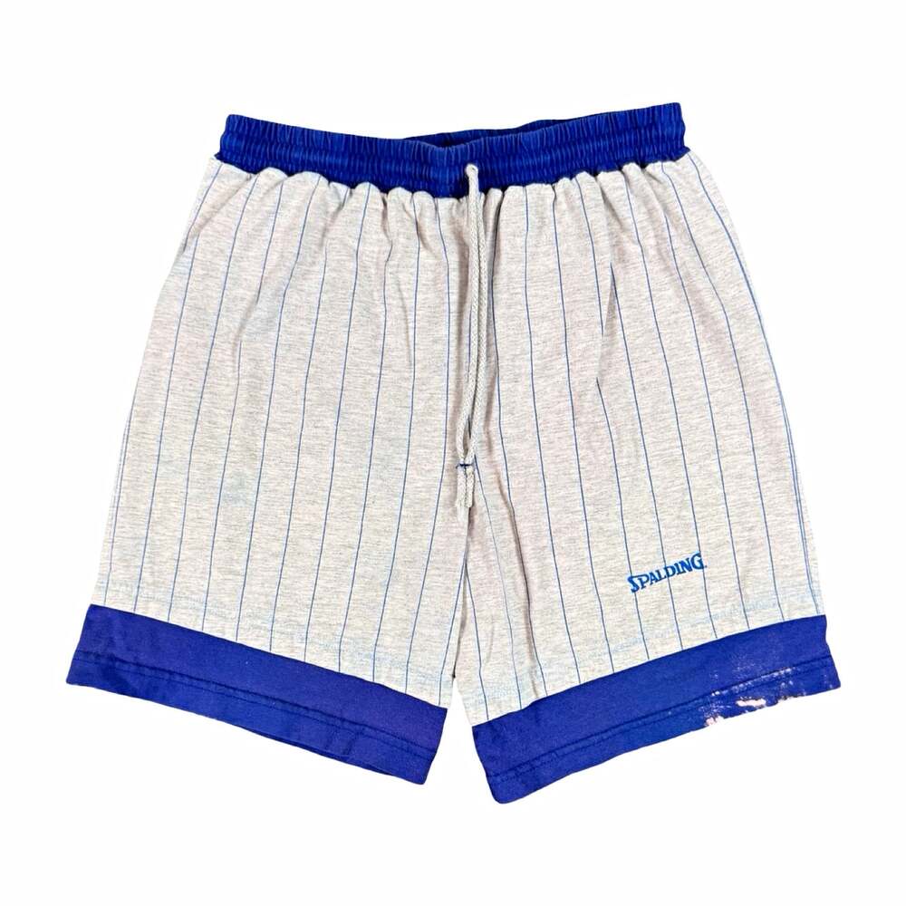 Vintage Spalding Men's Basketball Athletic Shorts Gray/Blue Stripe Drawstring S